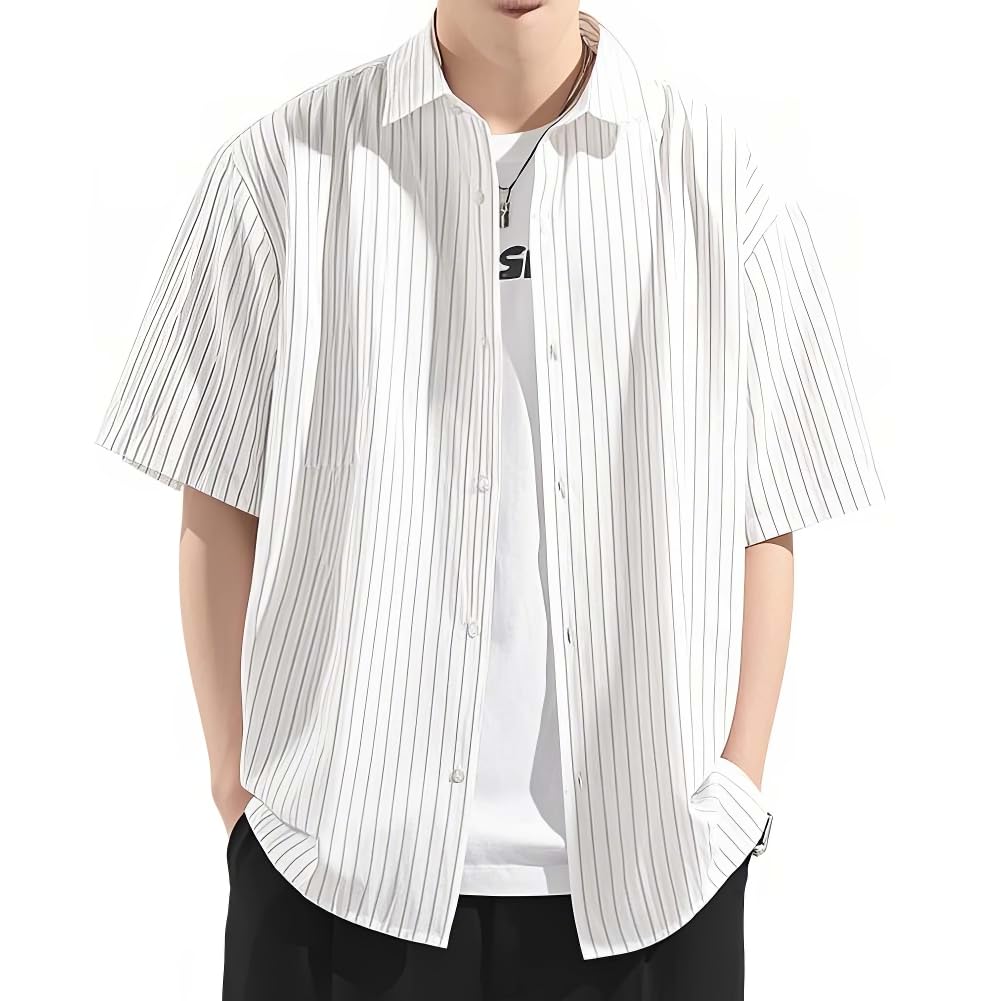 Yezai Men's Short Sleeve Shirt, Summer Clothing, Quick Drying, Loose Fit, Oversize, Cooling, Ice Silk, Cool Touch