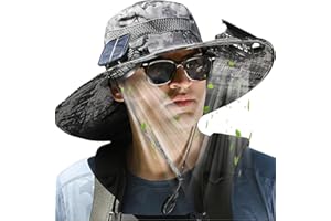 GENOVEGA Solar Panel Powered Fan Built in Wide Brim Outdoor Fishing Hat USB Charging Men Ultralight Sun Bucket Mission Cooling Cap