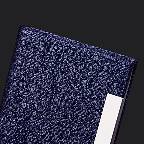Business Card Holder, AHGXG Professional Leather Business Card Case Metal Name Card Holder Slim Stainless Steel With Magnetic Shut, Hold 20 Business Cards For Men&Women, Blue