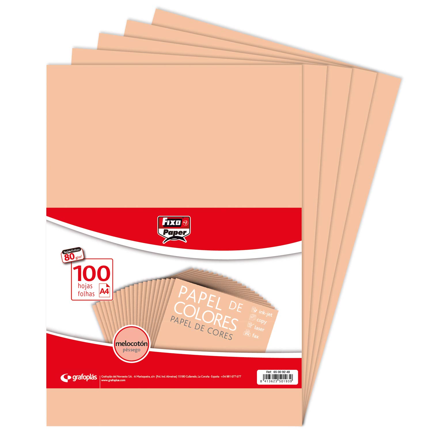 FIXO Paper 65009248 Pack of 100 Sheets 80 g, Peach, A4
