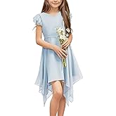 Galawaqe Kids Chiffon Cute A-Line Short Dress with Asymmetrical Layered Ruffled Bow Tie Teen Girl Bridesmaid Dress
