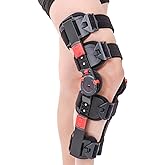 Hinged ROM Knee Brace with Side Stabilizers, Adjustable Post Op Knee Support Orthosis Immobilizer for ACL, PCL and MCL Injury, Medical Knee Orthopedic Support, Leg Stabilizer for Left or Right Leg, Men and Women (Red)