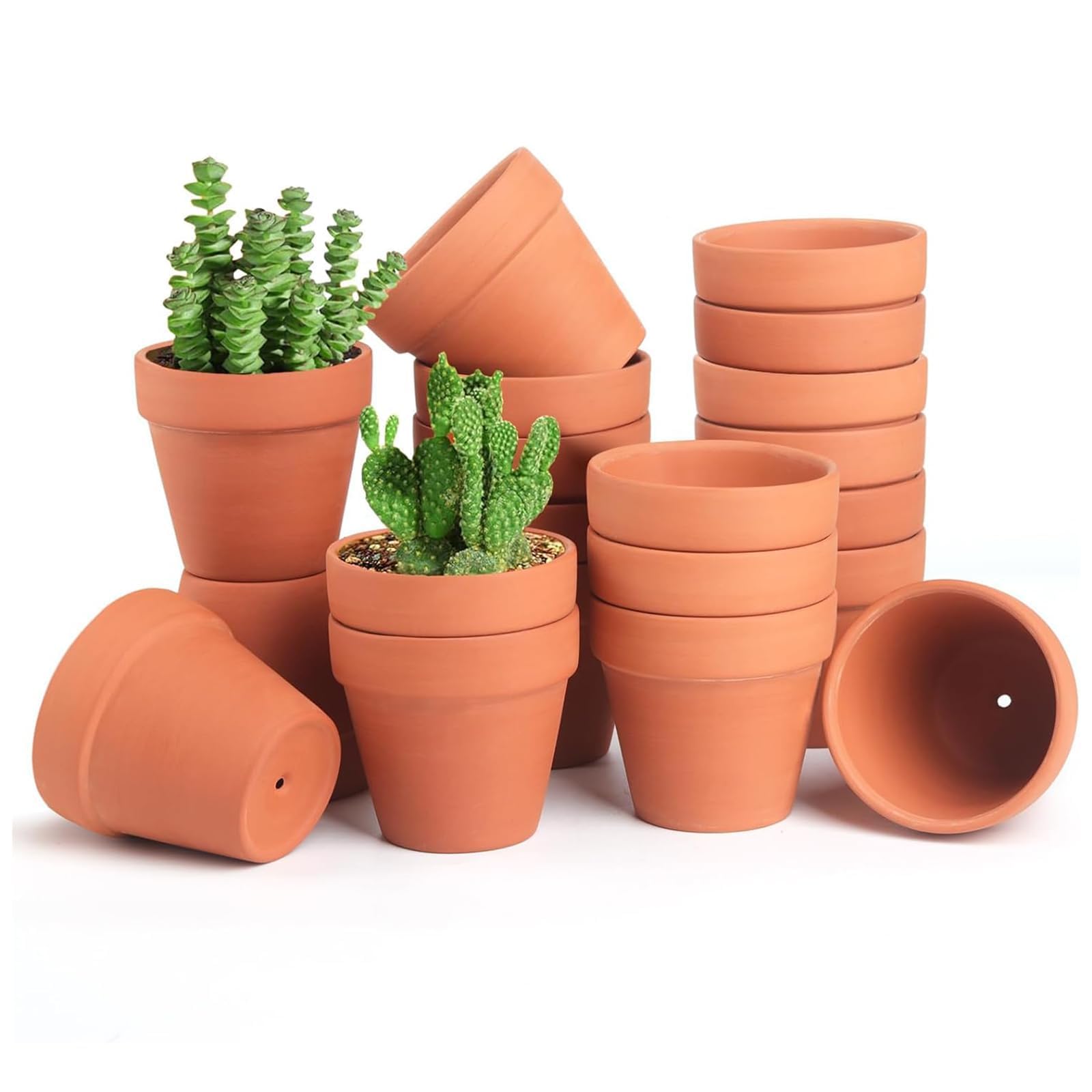 JRYGAC Pack of 20 Round Propagation Pots, Terracotta Flower Pot with Drainage Hole, 4.5 x 4.5 cm Clay Pots, Small, Mini, Style Flower Pots, Reusable, DIY Growing of Seedlings and the Home Garden
