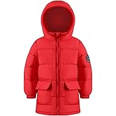 HILEELANG Kids Boy Girl Puffer Jacket Coat Hood Mid Length Light Weight Warm Insulated Padded Winter Outwear