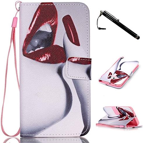 S6 Edge Case,Galaxy S6 Edge Case,Sexy Red Lip Pattern TPU Leather Flip Wallet Protective Soft Skin Case with Magnetic Flap Closure for Samsung Galaxy S6 Edge(Built-in Credit Card/ID Card Slot)