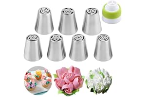 Russian Piping Tips Set, 8 Pieces Cake Decorating Tips Baking Supplies, 7 Flower Frosting Nozzles Icing Tips and 1 Three-hole