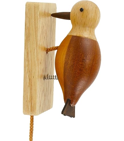 FALESOUL Woodpecker Doorbell, Handmade Wooden Self-Adhesive