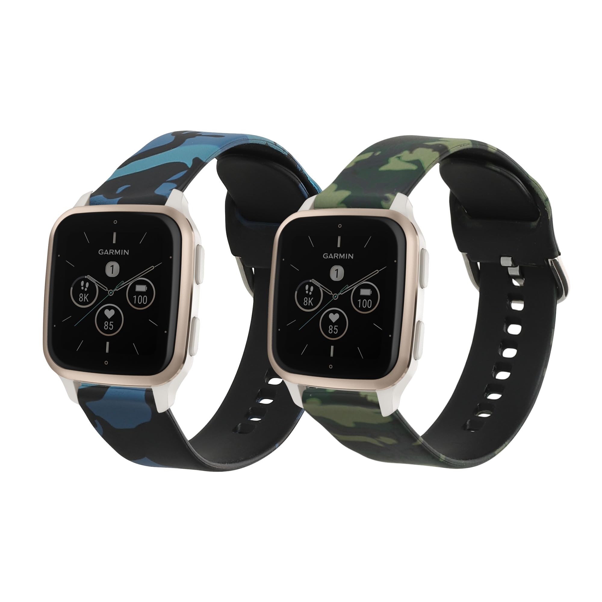 kwmobile TPU Silicone Watch Strap Compatible with Garmin Venu Sq 2 Music/Sq 2-2x Band - camouflage Black/Light Green/Dark Green