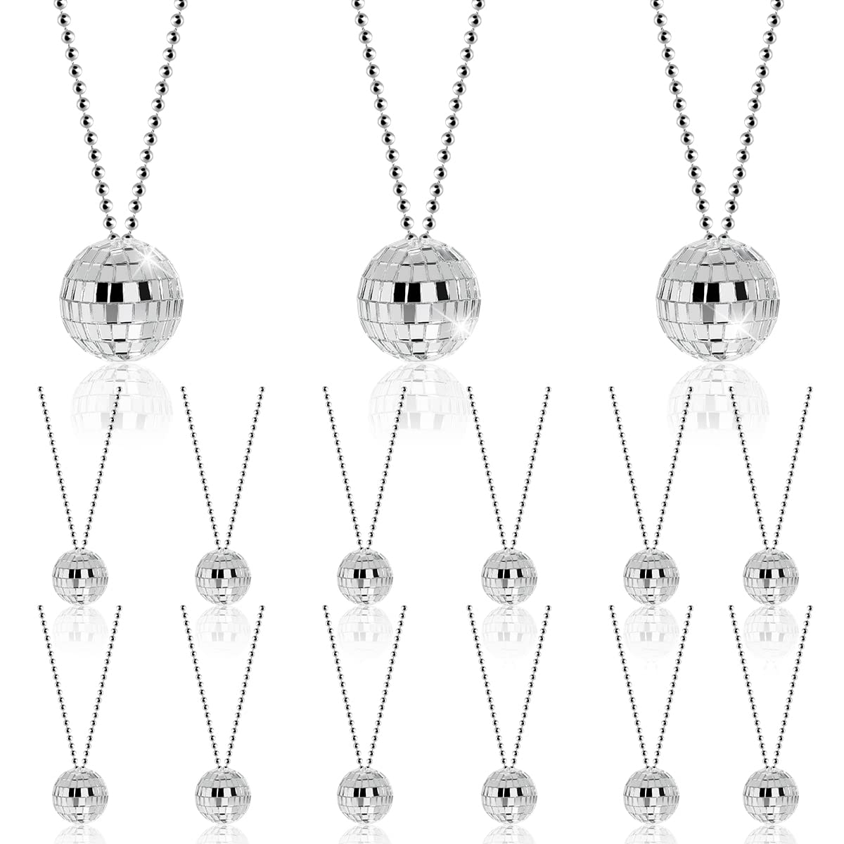 15PCS Disco Ball Necklaces 70s Disco Party Necklaces 1.57" Silver Mirror Disco Costume Necklaces Accessories 1970s Disco Party Decorations for Dance Supplies, Halloween, Stage Props, School Festivals