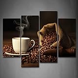 First Wall Art - Brown A Cup of Coffee and Coffee Bean. Wall Art Painting The Picture Print On Canvas Food Pictures for Home 
