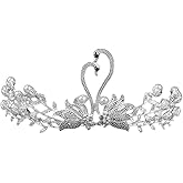 Beaupretty Crystal Swan Crown Rhinestone Tiara with Pearls Bridal Jewelry Headpiece for Birthday Wedding Party
