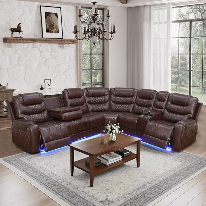 Living Room Furniture Set, Power Reclining Sofa Set, Air Leather Recliners with... photo 5