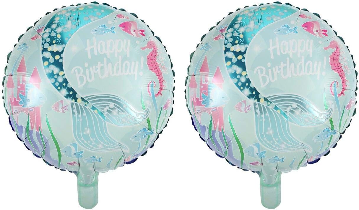 Mermaid Tail Foil Balloons Baby Girls First Happy Birthdays Party Decorations Supplies Mylar Helium Round Balloon Blue Pack of 2