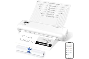 Rongta Portable Printers Wireless for Travel,Thermal Inkless Printer for School/Office/Home Use, Support 8.5x11 US Letter&A4 Thermal Paper, Compatible with Android,iOS & Laptop (White)
