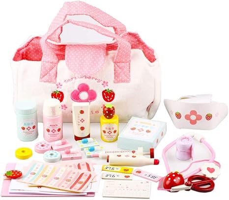 Empty Kinderarzt Kit Holz 26pcs Kinder Pretend Play Arzte Rolle Spielset Arzt Mit Tragetasche Krankenschwester Spielzeug For Madchen Amazon De Kuche Haushalt