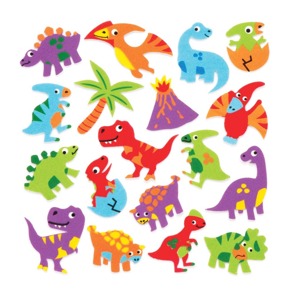 Baker Ross AW487 Dinosaur Foam Stickers (Pack of 120), Asst Colours