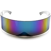 zeroUV - 80s Futuristic Cyclops Cyberpunk Visor Sunglasses with Semi Translucent Mirrored Lens Shield Sunglasses