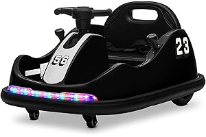 Kidzone 12V 2 Driving Mode (Steering Wheel/Joystick) Ride On Bumper Car for Kids & Toddlers 1.5-6 Year Old DIY Sticker Baby Bumping Toy Gifts W/Remote Control LED Lights, 360 Degree Spin