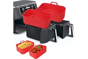 MOOMANGOO Air Fryer Silicone Liners-2Pcs Air Fryer Silicone Pot Reusable Silicone Air Fryer Liners Food Safe Non Stick Air Fryer Basket Accessories Replacement Baking Tray for Ninja Dual Dz201 Dualzone