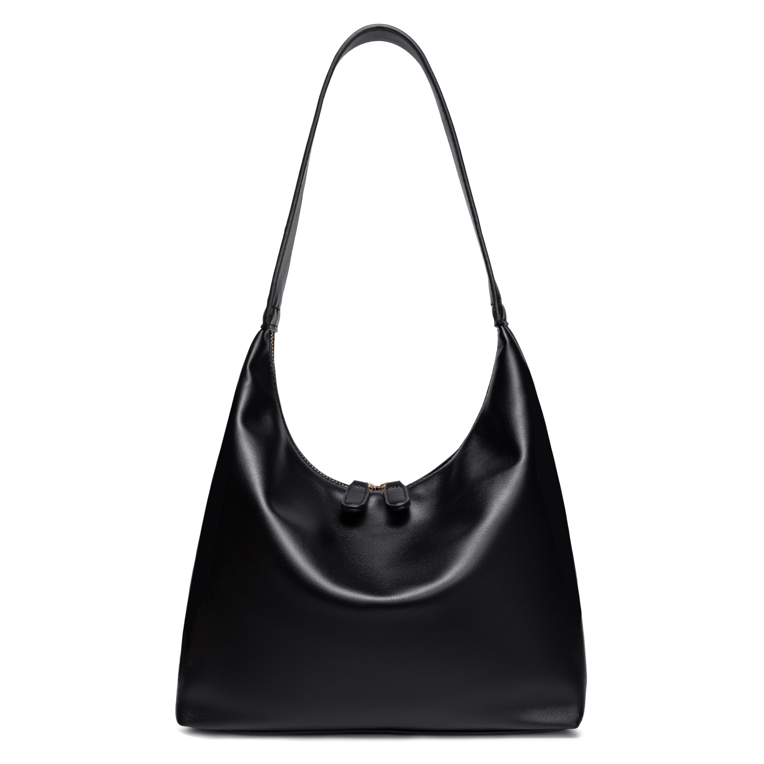 Photo 1 of Leather Hobo Bags for Women Small Soft Shoulder Purse Black Slouchy Tote Handbag with Double Zipper Design 2025