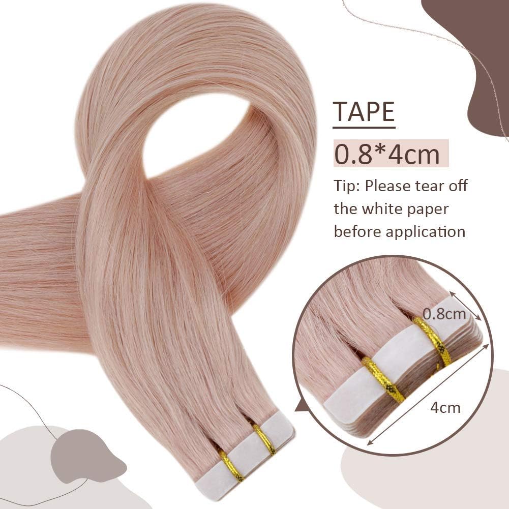 RUNATURE Tape in Hair Extensions Human Hair Pink Tape Hair Extensions Real Human Hair Colourful LightPink Invisible Tape Hair 14 Inch 20 Gram 10pcs - Image 5