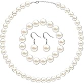Aurelema 4 Pcs Faux Pearl Costume Jewelry Set for Women Birthday Gifts Wedding 1920s Simulated Necklace Bracelet Earrings