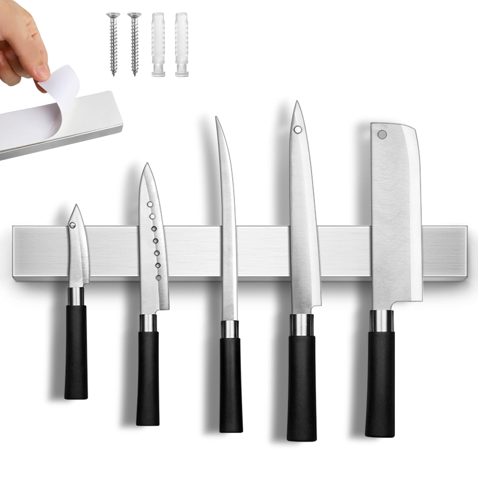 Photo 1 of 16 Inches Magnetic Knife Strip No Drill, Adhesive Magnetic Knife Holder for Wall, Magnet Knife Holder Wall Mount, Knife Bar Knife Rack Block for Metal Tools Utensils RV Kitchen Organizers and Storage