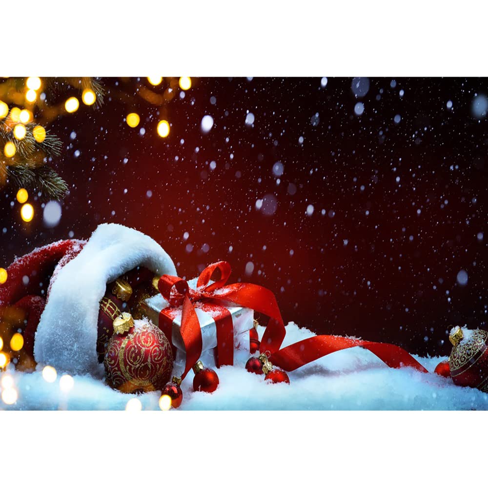 Aoihrraan 3x2m Merry Christmas Photography Backdrop Xmas Ball Santa Hat Gift Snowland Bokeh Halos Background New Year Holiday Festival Family Celebrate Party Decor Portrait Photo Studio Props