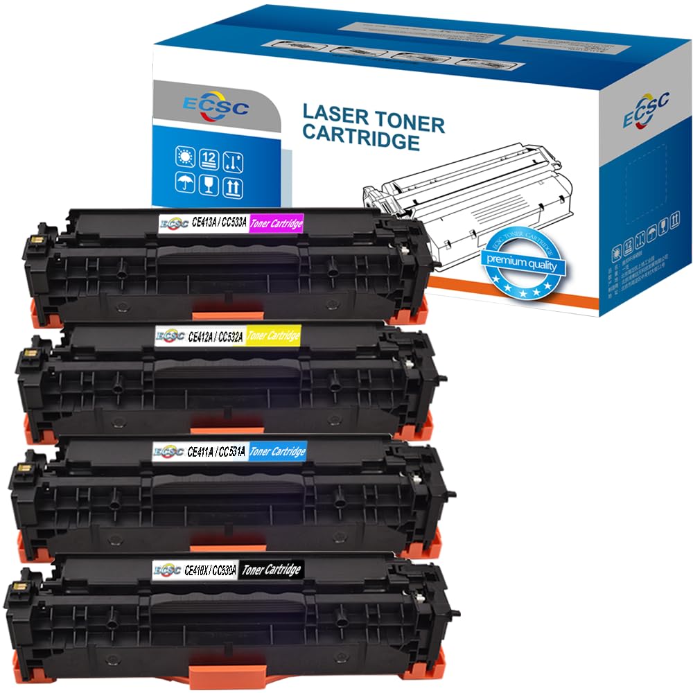 ECSC Compatible Toner Cartridge Replacement for HP Colour LaserJet CM2320 CM2320fxi CM2320n CM2320nf CP2020 CP2025 CP2025dn CP2025n CC530A CC531A CC532A CC533A CRG 718 (BK/C/Y/M, 4-Pack)