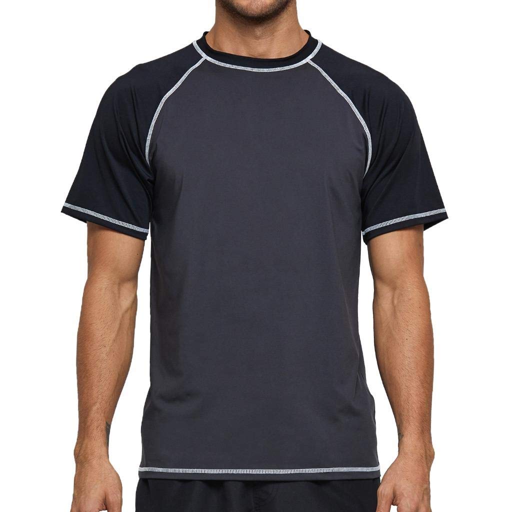 ArcwegRash Guard Men Short Sleeves Shirt UPF 50+ Elastic Rash Vest Loose Fit Swimming Top Quick Drying Running Vest Sports Top