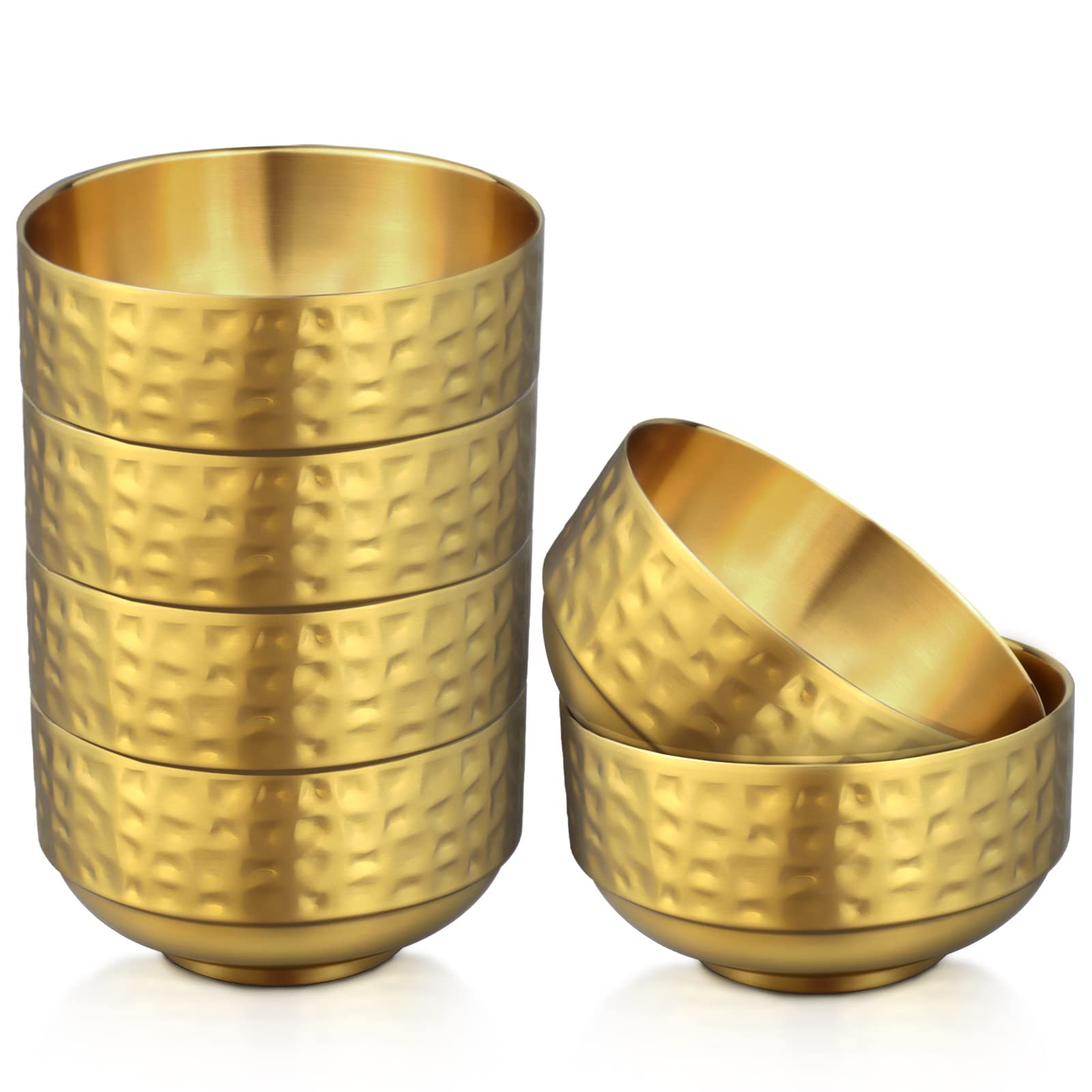 Photo 1 of 6 Pcs 4.5 In Gold 304 Stainless Steel Bowls Small, 13Oz Double Walled Soup Bowls, Thick Non Slip Appetizer Snack, Small Metal Serving for Sauces, Rice, Noodles, Ice Cream, Oat (6 pcs)