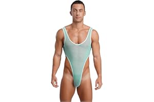 easyforever Mens See Through High Cut Bodysuit Sheer Mesh Sleeveless Thong Leotard Shapewear