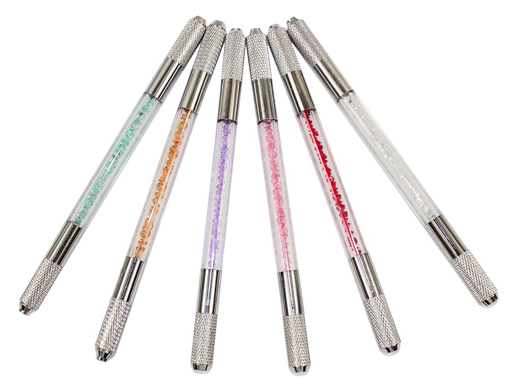 Xiaoyu Crystal Transparent Microblading Pen, Permanent Makeup Pen Machine for Manual Eyebrow Tattoo, Double Head, 6PCS