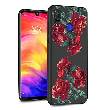 Zhuofan Plus Xiaomi Redmi Note 7 Hülle, Silikon Schutzhülle mit Schwarz Muster Motiv Handyhülle Weiche TPU 360 Bumper Kratzfe