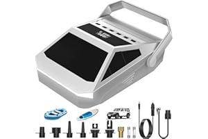 TUNPUG 50PSI Paddle Board Pump Electric Portable, High Pressure Sup Pump - Dual Stage Inflation, Auto Shut Off and Deflate for Stand Up Paddle Board/Car/Kayak/Bicycle