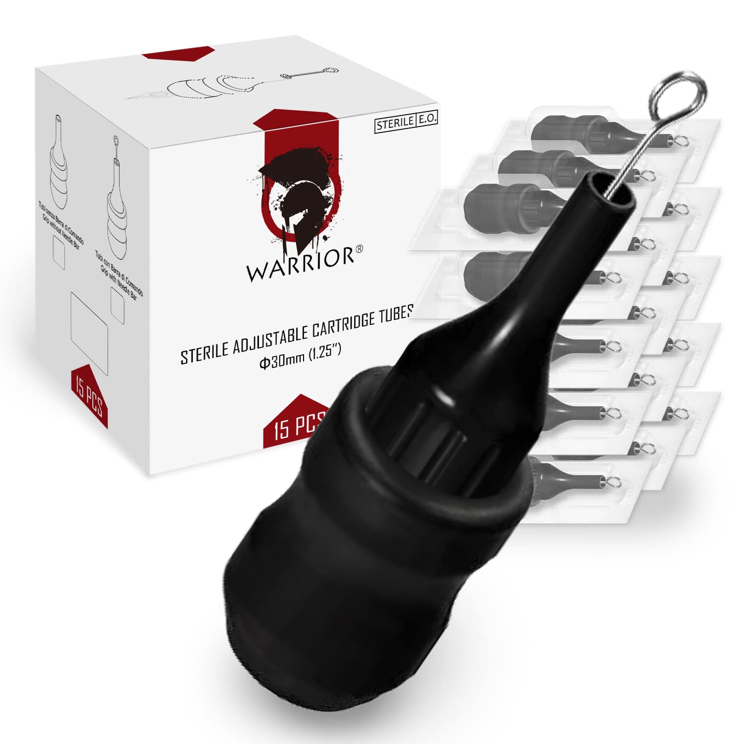 WARRIOR Tattoo Cartridges Grip with Sticks, Adjustable Tattoo Grips for Tattoo Cartridge Needles, Sterile, Disposable, Soft, Non-Slip