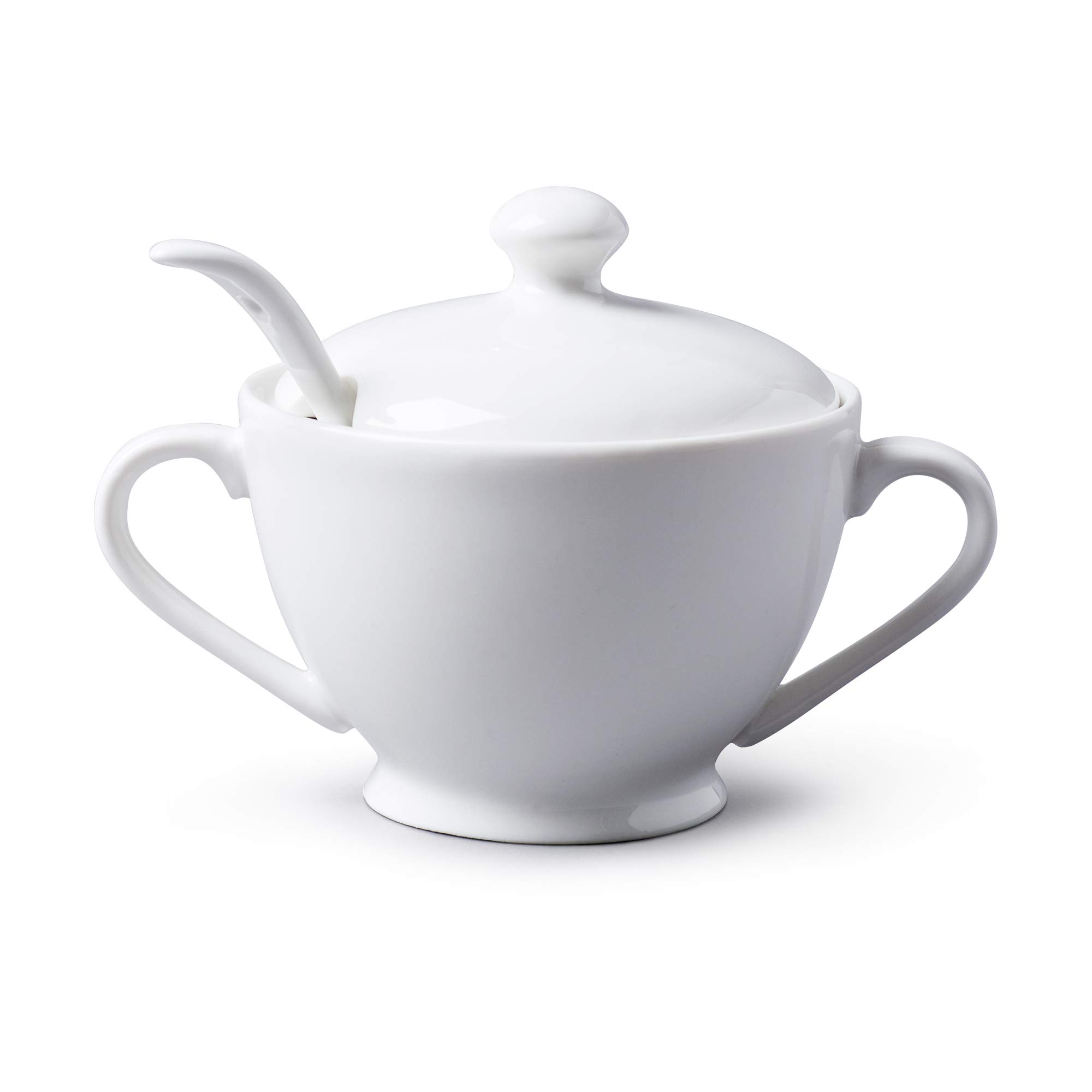 WM Bartleet & Sons 1750 T372 Traditional Porcelain Sugar Bowl with Lid & Spoon – White,13cm