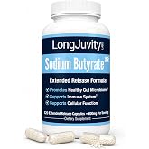 LongJuvity Labs Sodium Butyrate 300mg - Microencapsulated - 120 Capsules | Extended Release Butyrate Capsules for Gut Health and Intestinal Barrier Support