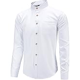 Dioufond Men Banded Collar Shirts Oxford Mandarin Collar Shirt Camisa sin Cuello para Hombre