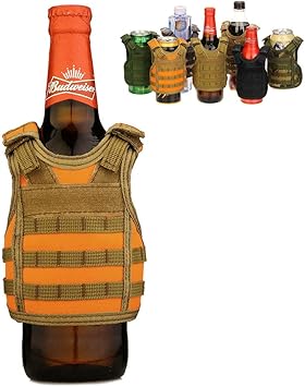 Amazon Sinairsoft ビールベスト 飲料クーラー タクティカル ミニ Molle 調節可能な肩ストラップ 飲料ホルダー 12オンスまたは16オンス缶とボトル用 オレンジ ベスト 通販