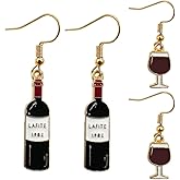 Wine Bottle Dangle Drop Earrings - 2 Pairs Unique Enamel Alloy Red Wine Glass Earrings,Fun Novelty Creative Earring,Asymmetric Dangle Earring Women Jewelry Gift