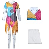 Sally Costume Dress Women Nightmare Halloween Christmas Sally Cosplay with Wig Eyeshadow Palette Sticker