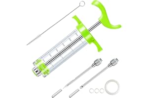 JY COOKMENT Meat Injector Syringe, 1-oz Marinade Flavor Injector with 2 Professional Needles,1 Cleaning Brushes(GREEN)