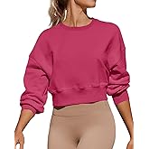 Joywayco Women's Long Sleeve Round Neck Cropped Sweatshirts Cute Loose Fit Pullover Tops