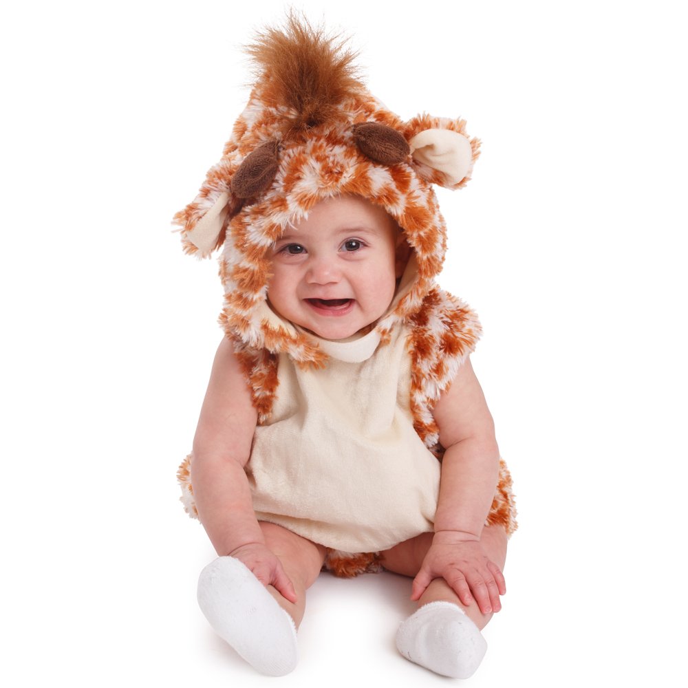 Dress Up America Baby Giraffe Halloween Costume – Infant Plush Jumpsuit with Attached Hood, Soft Polyester Fabric – Adorable Animal Outfit for Baby Boys & Girls (6–12 Months)