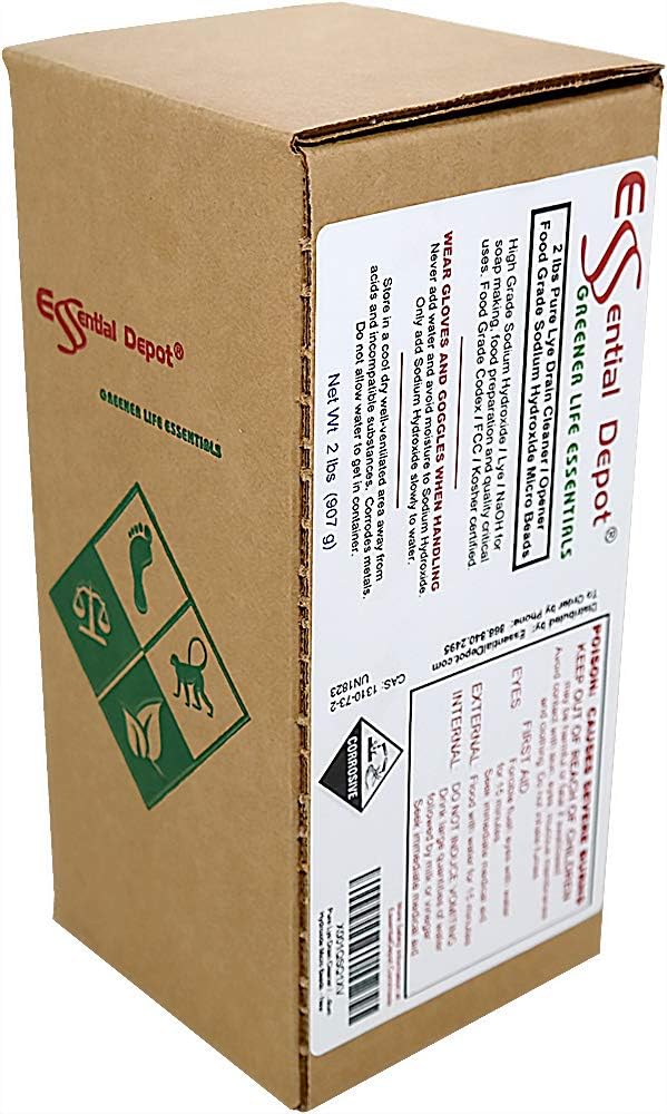 Pure Lye Drain Cleaner/Opener, 2 lbs. Food Grade Sodium Hydroxide Micro Beads - HDPE container with resealable Child Resistant cap: Health & Personal Care