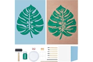 WEBEEDY Rubber Stamp Carving Starter Kit, Includes Stamp Carving Block, Carving Tools, Ink Roller, Ink Tray, Ink, Grinding Stone, Postcard, Leaf Pattern, Tracing Paper, Cork Handle, Glue, Pencil