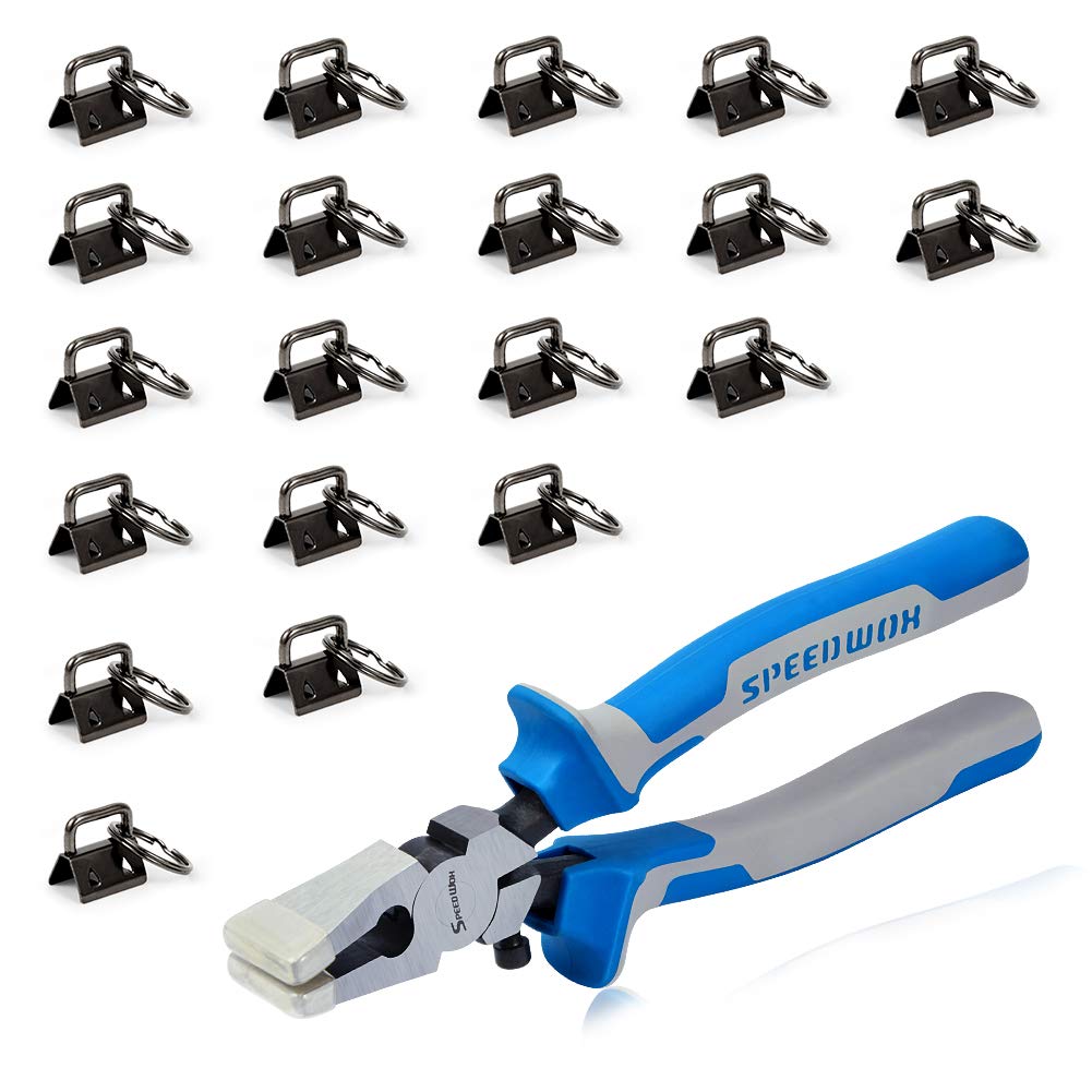 SPEEDWOX Glass Breaking Pliers with 20 Pcs 0.8 Inch Key Fob Hardware Set with Keychain Split Rings Webbing Fabric Strapping Wristlet Set Antique Black Breaking Pliers Tools with Rubber Tips