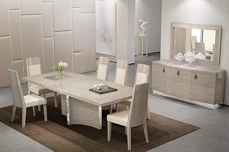 Light Walnut High Gloss Veneer Premium Dining Set 10pcs Soflex