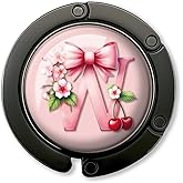 ZEIKAEYR Funny Bow Initial Purse Hook Gifts - Pink Bow Letter W - Foldable Purse Holder for Table - Round Handbag Hanger for Women - Christmas Birthday Gifts for Mom, Wife, Sister, Friend, Boss Lady